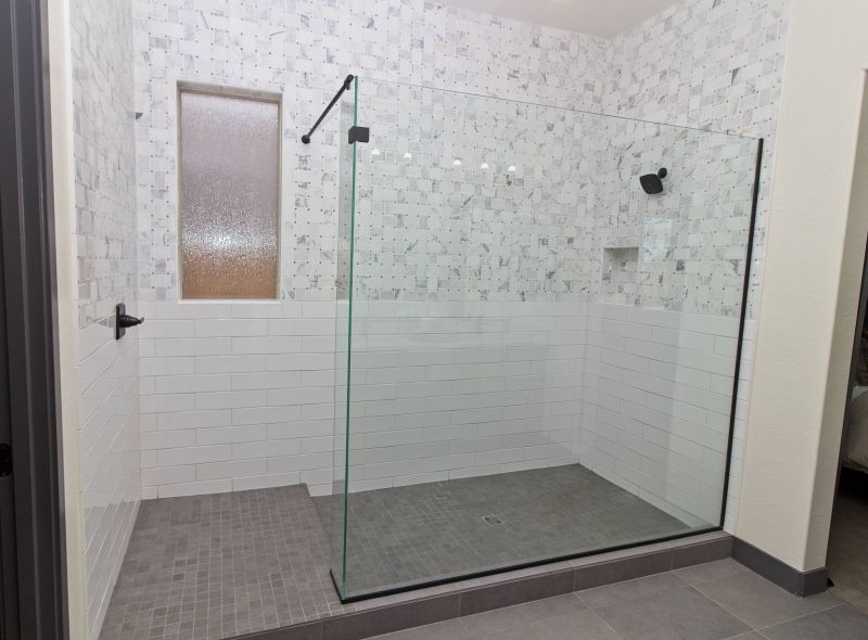 Glass Shower with Textured Tiles